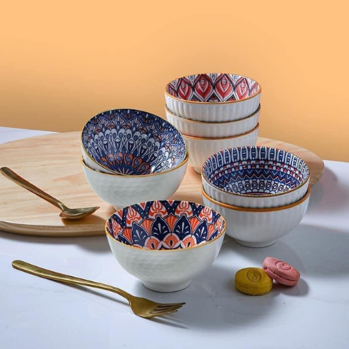 Mandala Porcelain Bowl Set- 6 Pcs with shopsticks
