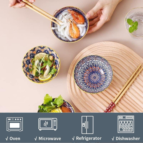 Mandala Porcelain Bowl Set- 6 Pcs with shopsticks