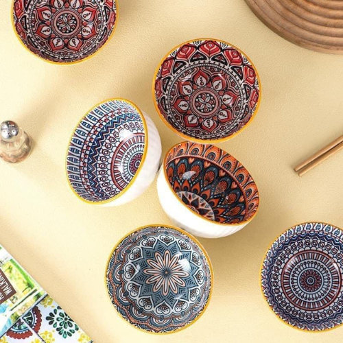 Mandala Porcelain Bowl Set- 6 Pcs with shopsticks